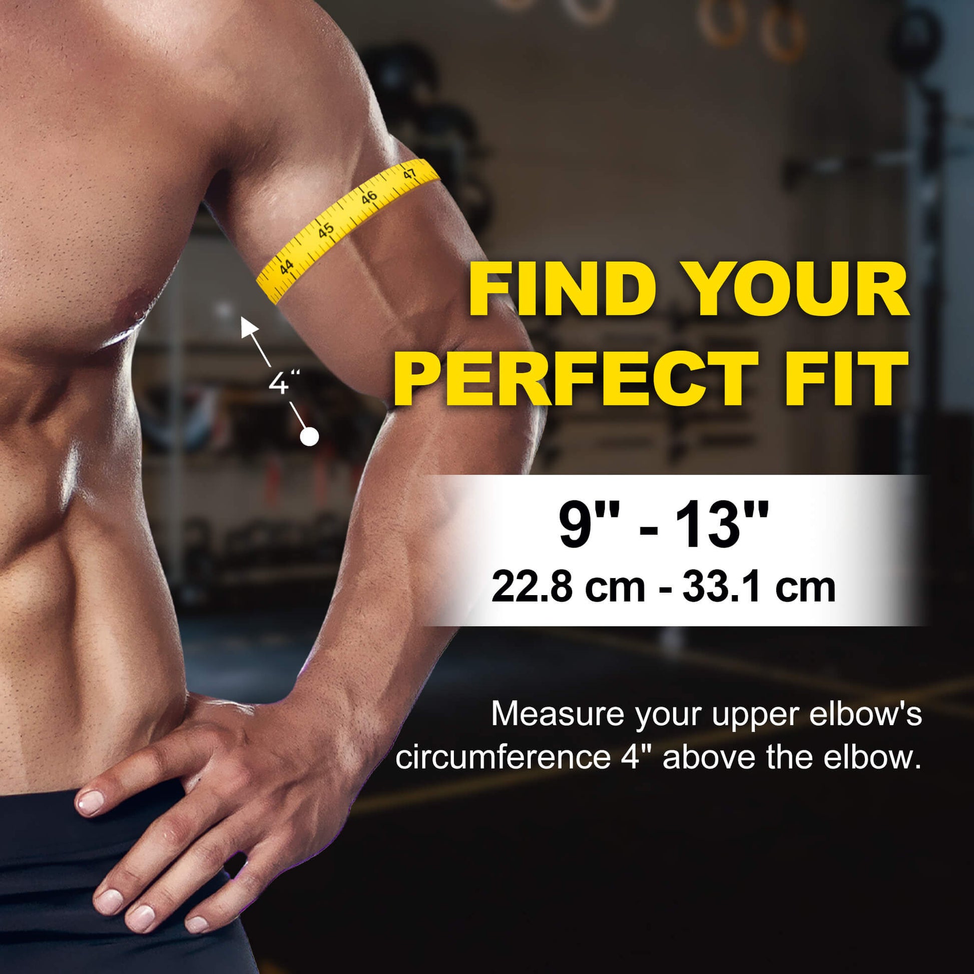 Find your perfect fit! This guide shows how to measure your arm (4 inches above the elbow) to ensure the Zoyer elbow brace is just right for you. Fits arms 9 to 13 inches around.