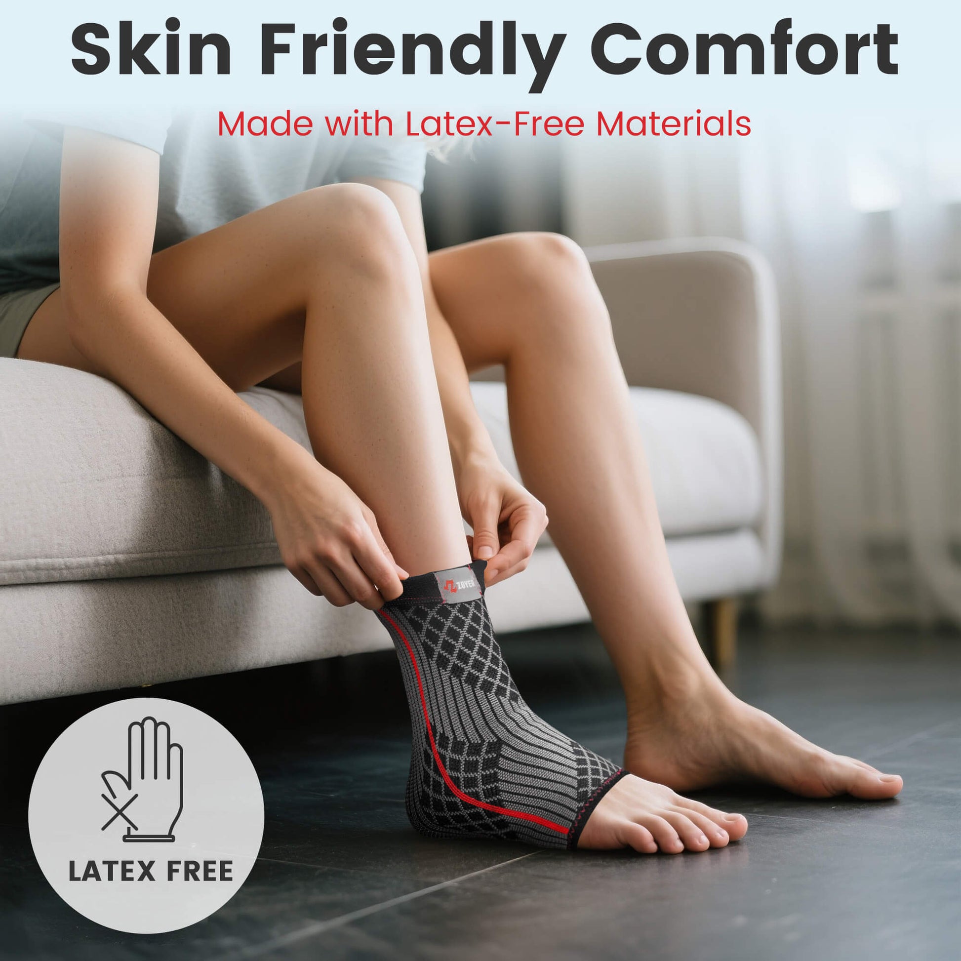 Find your perfect fit with the ZOYER Ankle Sleeve size guide. The image demonstrates how to measure your arch circumference and provides a clear chart for sizes S, M, L, and XL.