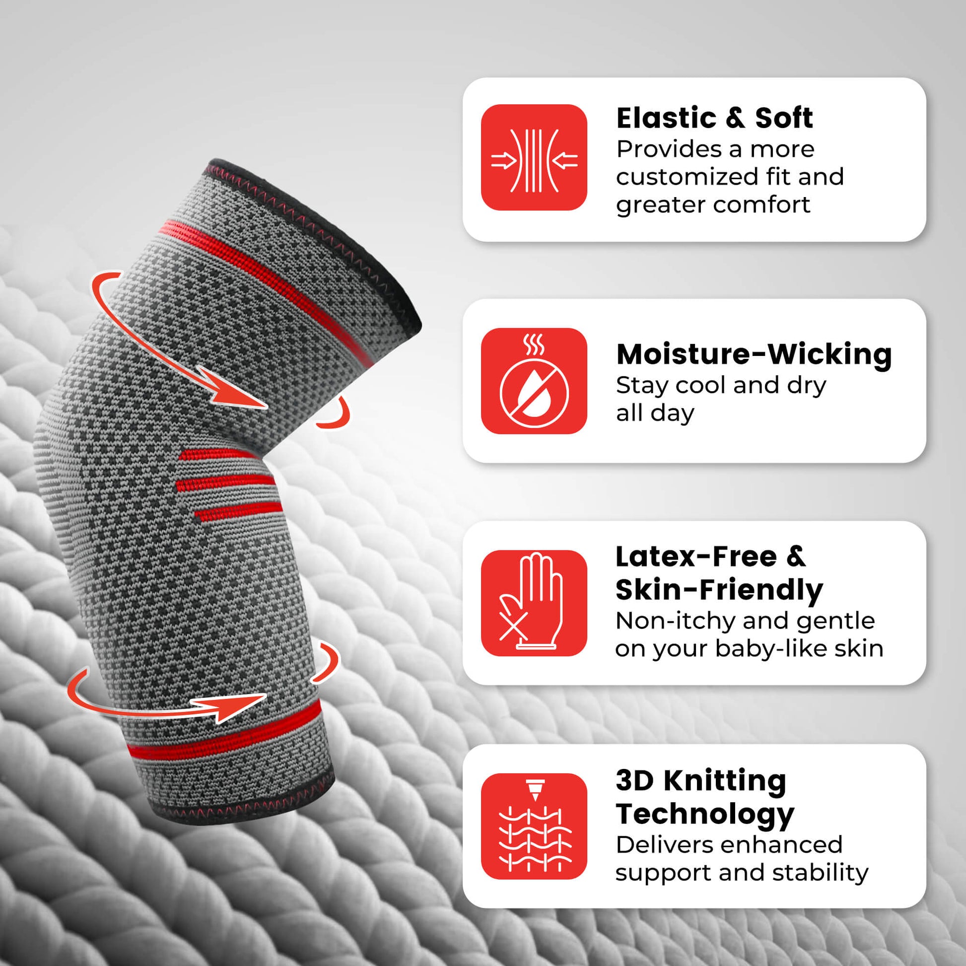 The ZOYER elbow sleeve is elastic and soft for comfort, moisture-wicking to keep you dry, latex-free and skin-friendly, and uses 3D knitting technology for enhanced support.